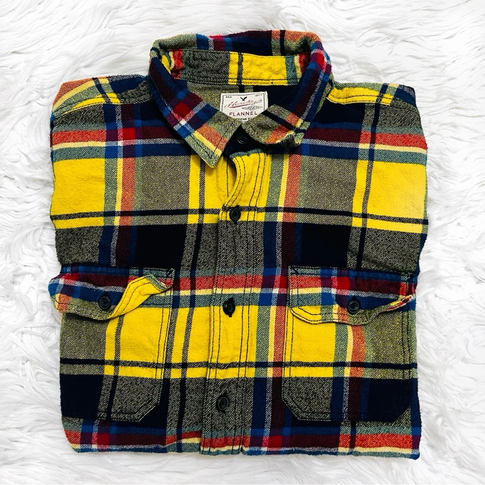 Men’s American Eagle Outfitters Yellow Plaid Flannel Shirt Size L
